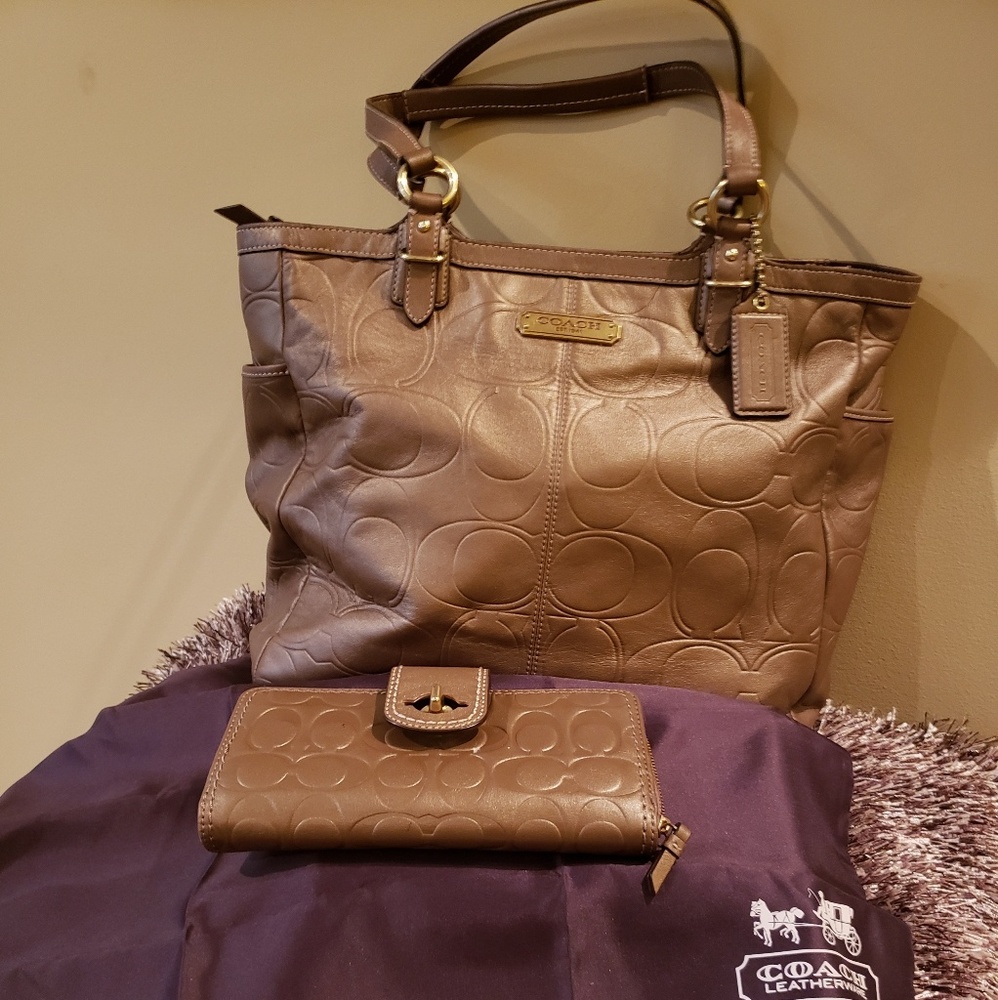 Coach Gallery Signature Metallic Tote (AUTHENTIC)